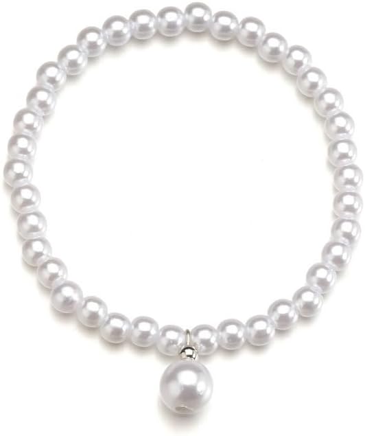 MXUHUI Boho White Beads Pearl Dangle Anklet Beaded Pearl Bracelet Foot Chain Stretch Anklet Summer Beach Jewelry for Women
