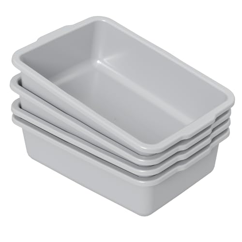 Set of 4 35 L Large Commercial Bus Tubs, Restaurant Plastic Bus Box, Gray
