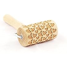 Rolling Pin Embossed With DOUBLE HEARTS Pattern For Baking Engraved cookies Size Roller 4 inch