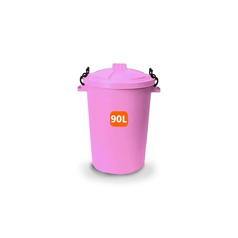 ORGANIZED 90L Heavy Duty Plastic Bin with Clip Lock Lid for Durable Storage and Waste Bin for Garden Animal Feed and Recycling Food Grade Weather Resistant Container - Pink
