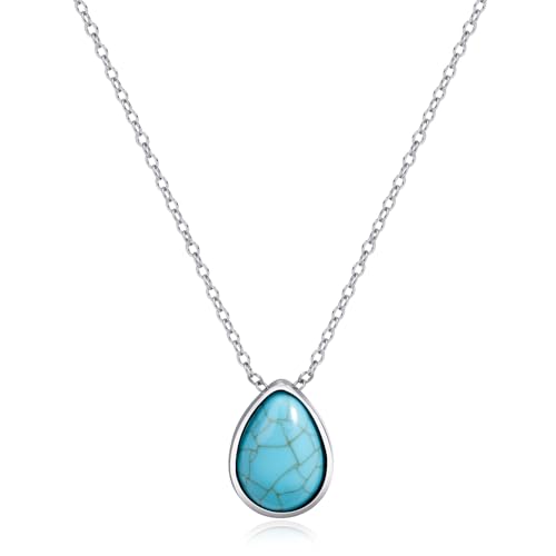 Turquoise Teardrop Necklace for Women Silver Teardrop Turquoise Necklace with Genuine Stone, Silver Boho Gemstone Jewelry for Gift