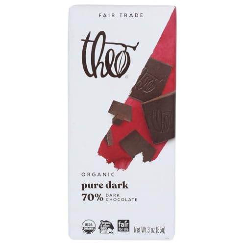 Theo Pure Organic Dark Chocolate Bar, 70% Cacao, 1 Bar | Vegan, Fair Trade