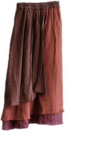 NFYM Womens Casual Elastic Waist Linen Patchwork A-Line Frayed Raw Hem Hippie Long Irregular Linen Skirt