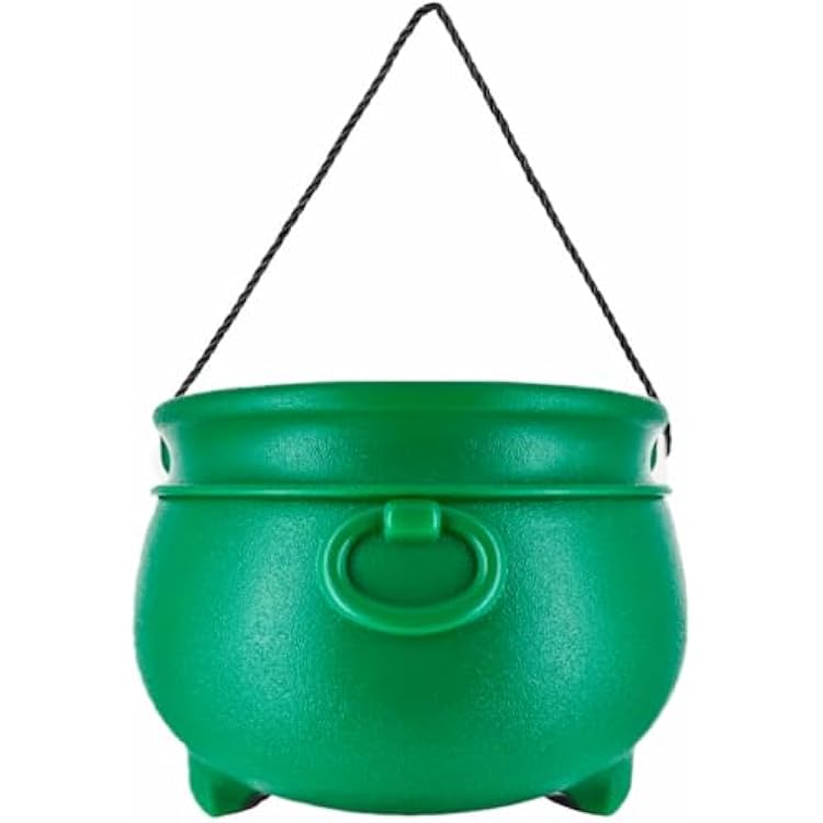 GIFTEXPRESS 12 Green Cauldron - Large Plastic Leprechaun Kettle for Candy, Coin, Treats & Punch Bowl - St. Patricks Day Pot of Gold Party Bucket Decor