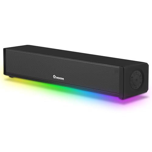 Wohome 2.1 Computer Speakers for Desktop PC, Bluetooth 5.3 Computer Sound Bar with HiFi Sound, 7 RGB Light Modes, DC Powered Laptop Speakers with 3.5mm AUX-inUSB Connected for Game, Music and Movie