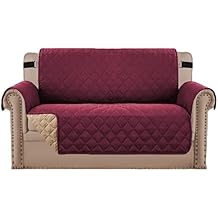 Quilted Sofa Covers 2/3 Seater,Waterproof Sofa Covers Non Slip Sofa Cover for Dogs Washable Furniture Protector with Elastic Strap(Red,2 Seater)