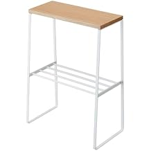YAMAZAKI Home Tosca Narrow Living Room End Table - Slim Side Storage Shelf Stand Furniture Metal and Wood Modern Skinny Accent Table, 22" - Steel + Wood