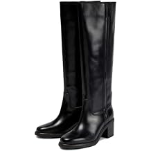 YIYA Women's Suede Knee High Boots Round Toe Chunky Block Heel Tall Boots Fall Winter Pull On Long Boots