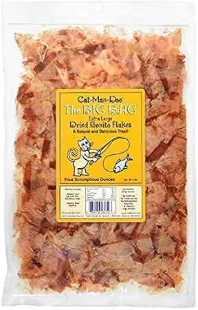 Cat-Man-Doo Extra Large Dried Bonito Flakes Treats for Dogs & Cats - All Natural High Protein Flakes - 4oz Bag
