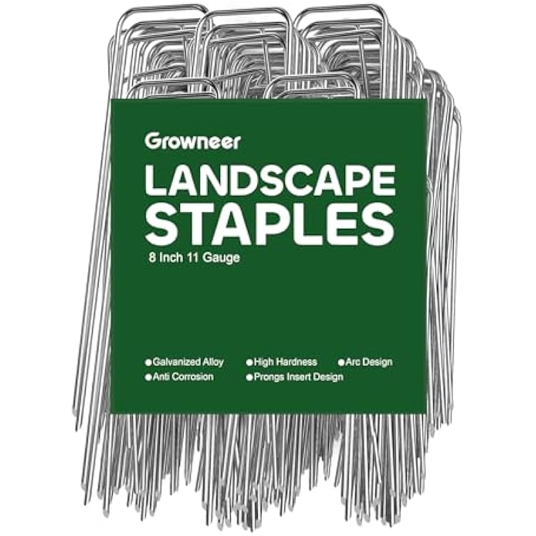 GROWNEER 50 Pack Landscape Staples 8 Inch 11 Gauge Heavy Duty Hot-Dip Galvanized Steel Garden Stakes U-Shaped Weed Barrier Spikes Metal Ground Pins for Lawn and Yard Landscaping