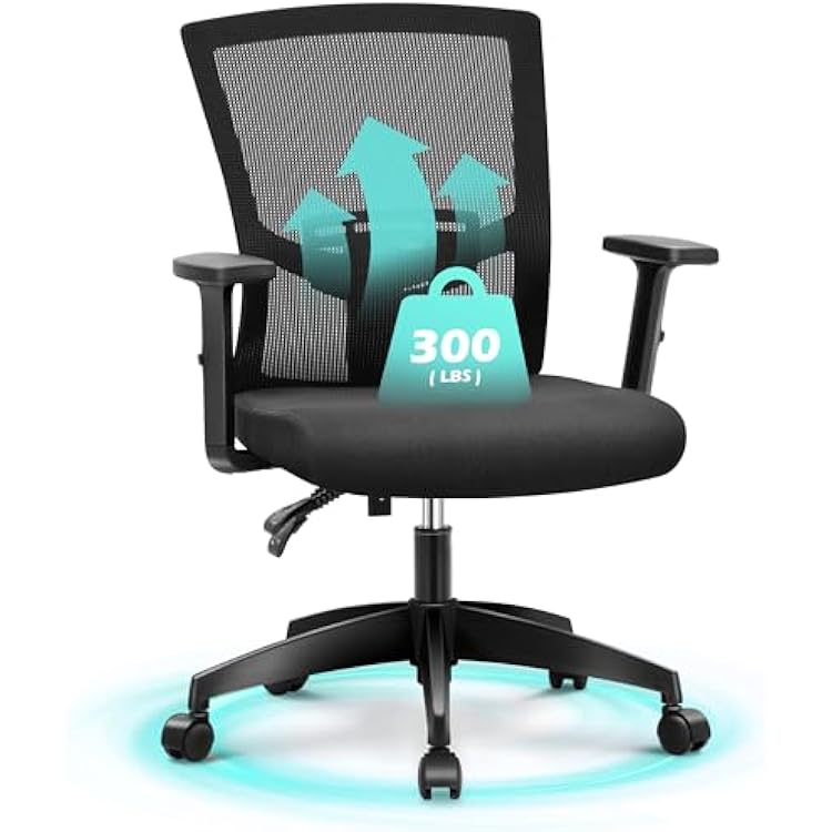 ALPHA HOME Office Chair Ergonomic, Mid Back Mesh Computer Chair with Lumbar Support Executive Stool with Adjustable Armrest & Seat Cushion, BIFMA & SGS Certified
