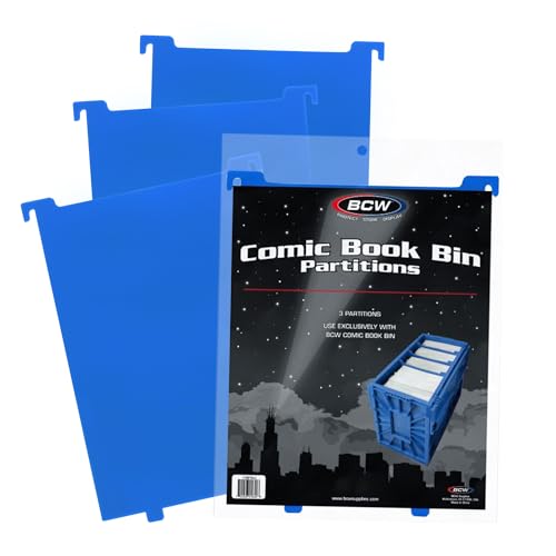 BCW Comic Bin Partitions | Exclusive Organizer for Short and Long Comic Book Bins | Notched, Tabbed, and Structurally Supportive Dividers Blue, 3 Pack