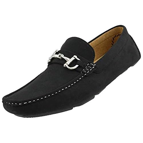 Amali Walken Mens Casual Slip-On Loafers, Driving Moccasin Shoes for Men with Silver Buckle, Available in Plush Microfiber and PU Leather