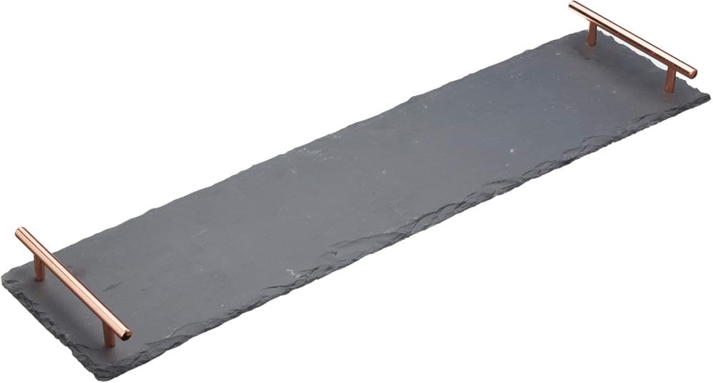 Artesà Slate Serving Platter Tray with Copper Finish Handles, perfect for Grazing and Buffets, 60 x 15 cm, Black