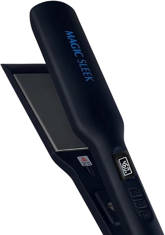 Magic Sleek Professional Titanium Flat Iron 1.75 | Hair Straightener | 460 Styling Temperature | All Hair Types | Digital Display | Multi Styling Tool | Smooth Floating Plates | Fast Heat-Up | Black