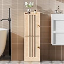HOOBRO Small Bathroom Storage Cabinet, 9.8" W x 7.9" D x 30.7" H Small Cabinet for Bathroom with Doors, Farmhouse Floor Cabinet with 2 Adjustable Shelves, Narrow Toilet Paper Cabinet, Natural
