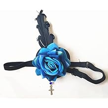 Yuri Gothic Lolita Rose Eye Patch Mask Single Retro Black Fit Hallowmas Party Accessories (blue) Feather