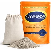 SMELLEZE Natural Mothball Smell Remover Pouch - Reusable Odor Eliminator for Closets, Basements, Furniture & Drawers - Eco-Friendly Formula - Unscented & Safe - Covers 375 sq. ft.