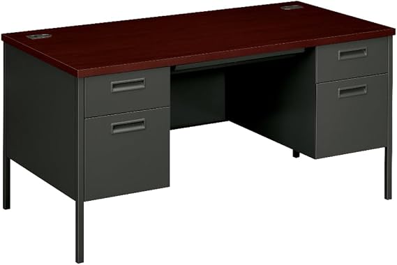 HON 60" Metro Series Classic Double Pedestal Desk, in Mahogany/Charcoal (HP3262)