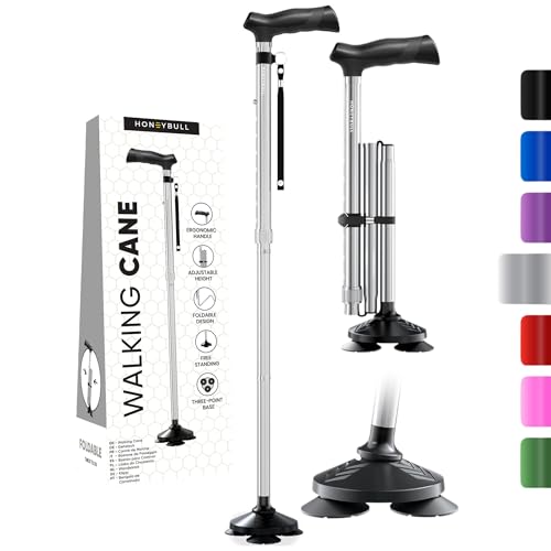 HONEYBULL Walking Cane for Men & Women Foldable, Adjustable, Heavy Duty, Free Standing, All Terrain, Collapsible Walking Sticks for Seniors & Adults