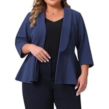 Agnes Orinda Plus Size Blazer for Women 3/4 Sleeve Open Front Peplum Blazer Jacket Work Suit Business Dressy Casual