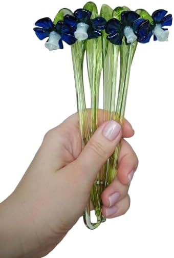 Blue Glass Daisy Flower Figurine Hand-Blown Murano Style Flower Sculpture Large Garden Art Glass Bloom Collectible Floral Figure for Vase or Planter Unique Gift for Mom & Home Decor