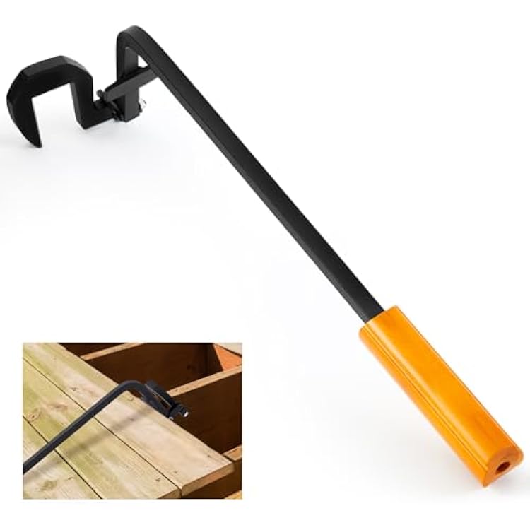 Teenyyou Deck Board Straightening Tool Heavy Duty Carbon Steel Deck Tool for Straightening Bending Boards and Joists, Cushioned Handle for Kneeling to Maintain Pressure1.77 Inch Wide Hook,Yellow