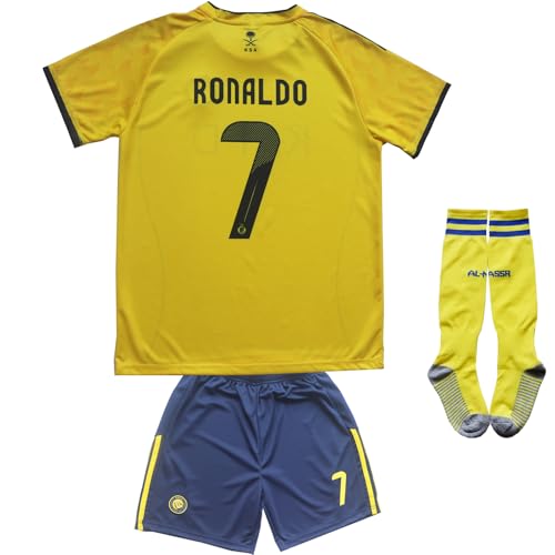 LeenBD 20252026 NASSR Riyadh Al #7 Kids Home Soccer Jersey Shirts Football Futbol Socks Set Youth Sizes