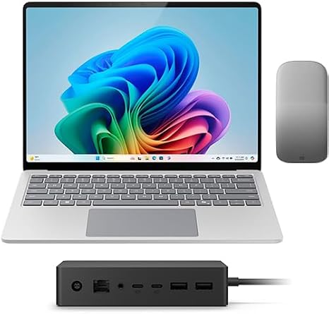 Microsoft Surface Laptop Copilot+ PC 13.8" Touchscreen Snapdragon X Elite Processor 16GB RAM 512GB SSD, Arc Mouse Surface Surface Dock 2 (Platinum, Platinum Mouse)