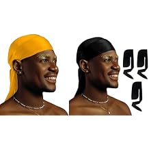 1 Pack Gold Silky Satin Durag Bundle 4 Pack Black Silk Durag