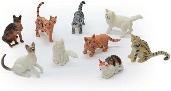 PETERKIN CLASSICS | Cat World 9-Piece Set| 5-7cm Toy Cat Figures| Siamese, Egyptian Mau, Exotic Shorthair, Scottish Fold, Cornish Red, Turkish Angora, Oriental Shorthair, Burmese and Calico|Ages 3+