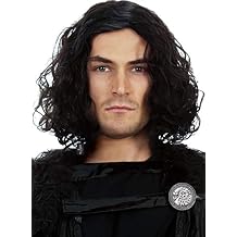 ALLAURA Jon Snow Wig Northern Snow King Wig + Shield Jon Snow Pin Bruno Short Black Curly Cosplay Wigs For Men Halloween Cosplay Halloween Costume