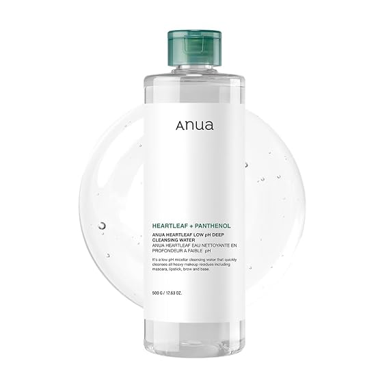 ANUA Heartleaf Low pH Deep Cleansing Water, 16.9 fl oz | Micella Water, Panthenol, Squalane, Makeup Remover for Sensitive Skin, Korean Skincare