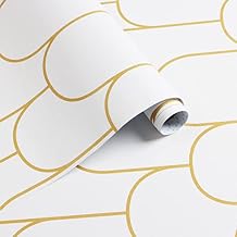 Yasinet Peel and Stick Wallpaper White and Gold Wallpaper Geometric Contact Paper Modern Stripe White Gold Removable Self Adhesive Wall Paper Decorative Wall Bedroom Vinyl Film 17.3''x118''