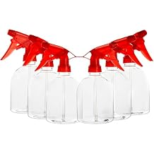 Juvale Spray Bottles for Cleaning & Hair Care - 16 oz, Clear & Red, 6-Pack - Plastic Spray Bottles Adjustable Nozzle Mist & Stream - Refillable Plant Sprayer