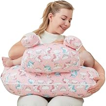 lasoftan Nursing Pillow for Breastfeeding, Breast Feeding Pillow for Mom Support, Adjustable Waist Strap and Removable Cotton Cover, Unicorn