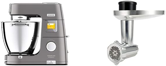 Kenwood Titanium Chef Patissier XL Stand Mixer for Baking- Powerful Food Mixer, With K-Beater, Dough Hook, Whisk, and 2 Bowls 5L and 7L, KWL90.004SI, 1400W, Silver & KAX950ME Food Mincer Attachment