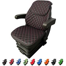 Three Pieces Heavy Duty Universal Tractor Seat Cover with Headrest, Forklift Seat Cover (Leather Black Kapitone)