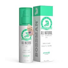 Bossman Skin, Scalp, and Hair Oil for Men & Women - 4 oz Moisturizing Body Oil - Emerald (Green Tea) Scent - Anti-aging, Hydrating, Scar Reducing Solution with Olive, Sunflower, Vitamin E