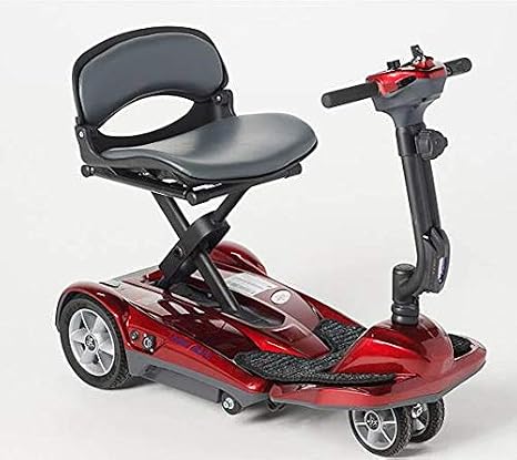 EV Rider Transport AF+ Portable Automatic Folding Lightweight Travel Mobility Scooter - 49 lbs. Total - Airline and Cruise Approved - Key Fob - Lithium Battery w/Free Front Basket (Red)