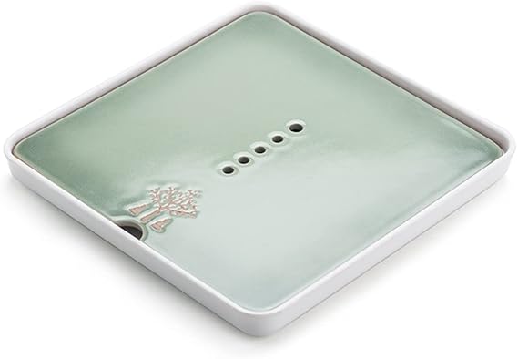 Ceramic Tea Tray, Tasteful Bamboo Chinese Gongfu Tea Table Mini Square Kongfu Tea Plate with Water Storage Function for Home Office Teahouse(28 * 28 * 4cm)