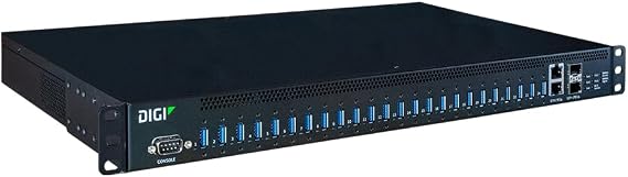 AnywhereUSB 24 Plus 24-Port USB Over IP Remote USB 3.1 hub with Dual 10 M/100 M/1 G/10 G Ethernet, Dual SFP+ modules Support, Dual 100-240 VAC Power and Optional Cellular Digi CORE Module