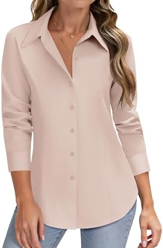 HOTOUCH Women Button Down Shirts Long Sleeve Stain Shield Dress Shirts Slim fit Work Blouses Office Business Tops