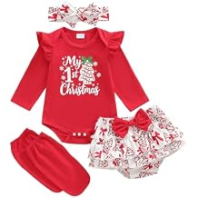 Bagilaanoe Newborn Baby Girl Christmas Clothes My 1st Christmas Long Sleeve Romper Tutu Skirt Leg Warmers Headband Set