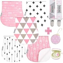 Dodo Babies Burp Cloths for Babies - Soft Cotton Front & Fleece Back - Contoured Fit for Newborn Essentials - Pack of 5, 2 Pacifier Clips, Pacifier Case, 19 x 9 in