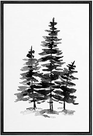 SIGNWIN Framed Canvas Print Wall Art Minimal Black White Forest Pine Tree Nature Wilderness Illustrations Modern Art Rustic Decorative Relax/Calm for Living Room, Bedroom, Office - 24"x36" Black
