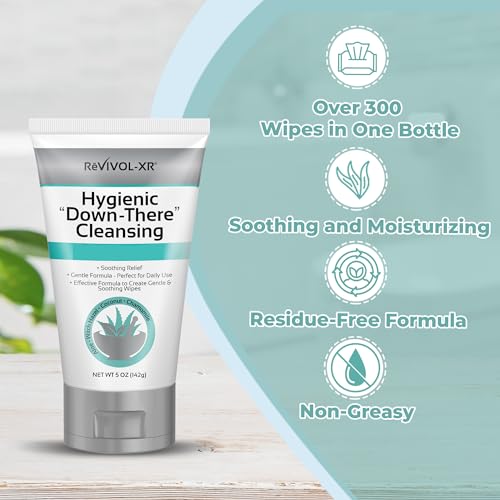 REVIVOL-XR Hygienic Cleansing Lotion, Gentle Relief  Soothing Aloe & Witch Haze for Discomfort of Down-There Sensitive Areas, Makes 300 Wet Wipes from Toilet