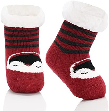 Zando Kids Girls Boys Slipper Socks with Grips Non-Skid Fuzzy Socks Toddler Baby Thick Warm Fluffy Winter Christmas