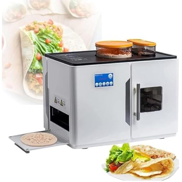 WJW Fully Automatic Roti Maker, Electric Chapati Tortilla Pancake Flatbread Pita Making Machine, One Key Makes Chapatti, Flour Tortilla, Tawa, Dosa 8 Pcsat a Time