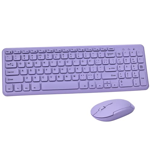 Wireless Ergonomic Keyboard and Mouse Combo, Sweet Mixed Color Cute Keyboard, 2.4G USB, Compatible with Computer, Laptop, PC Desktops, mac Purple